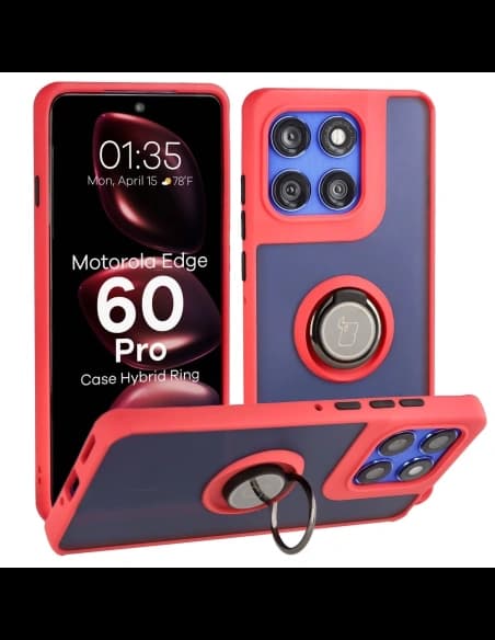 Inel de inel Bizon Case Hybrid pentru Motorola Edge 60 Pro, fumuriu, cu ramă roșie