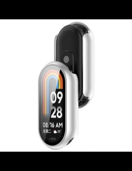 Bizon Case+Glass Uhr Xiaomi Smart Band 10 Silber