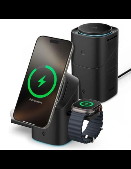 Spigen Essential Ef223ms 3in1 Qi2 Rotary Magnetic Magsafe Wireless Charger Black