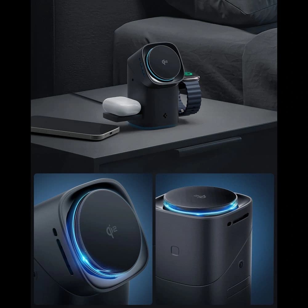 Spigen Essential Ef223ms 3in1 Qi2 Rotary Magnetic Magsafe Wireless Charger Black - 3