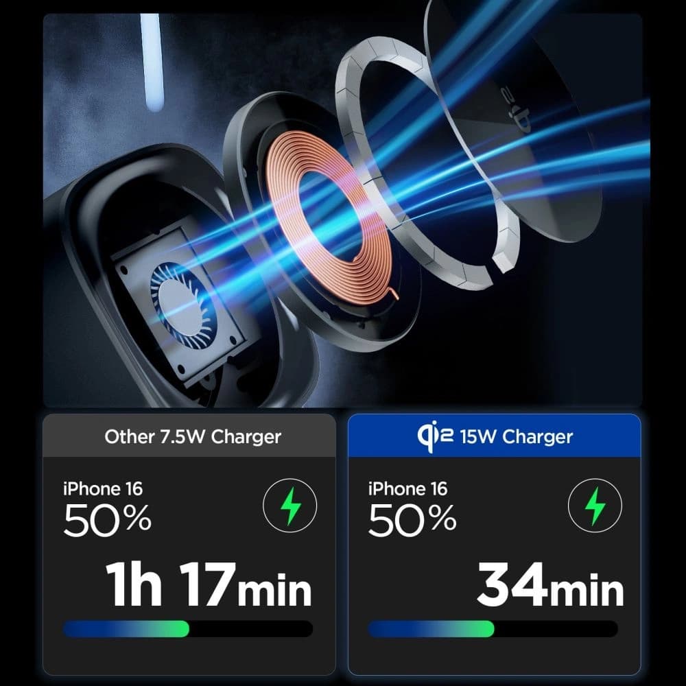 Spigen Essential Ef223ms 3in1 Qi2 Rotary Magnetic Magsafe Wireless Charger Black - 7