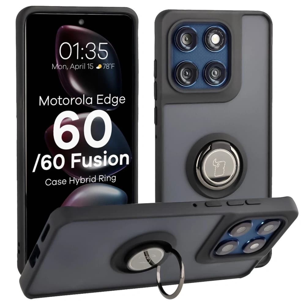 Bizon Case Hybrid Ring Motorola Edge 60 Fusion / 60 fumuriu cu un cadru negru - 1
