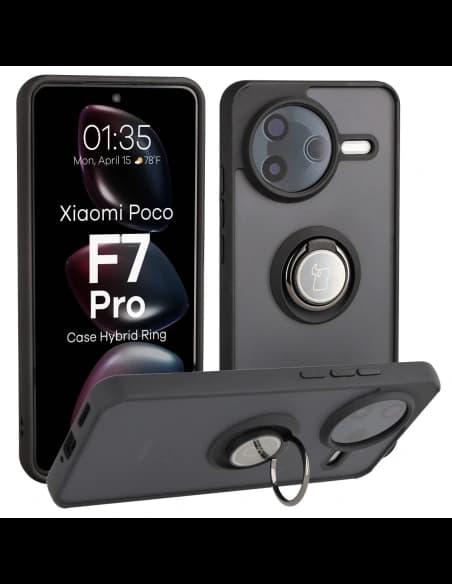 Bizon Case Hybrid Gyűrű Xiaomi POCO F7 Pro füstös fekete kerettel