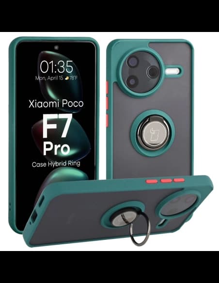 Bizon Case Hybrid Gyűrű Xiaomi POCO F7 Pro füstös sötétzöld kerettel
