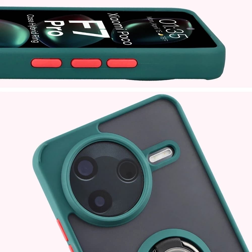 Bizon Case Hybrid Gyűrű Xiaomi POCO F7 Pro füstös sötétzöld kerettel - 3