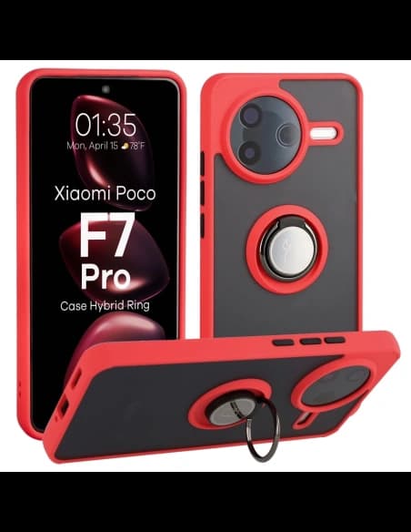 Bizon Case Hybrid Gyűrű Xiaomi POCO F7 Pro füstös piros kerettel