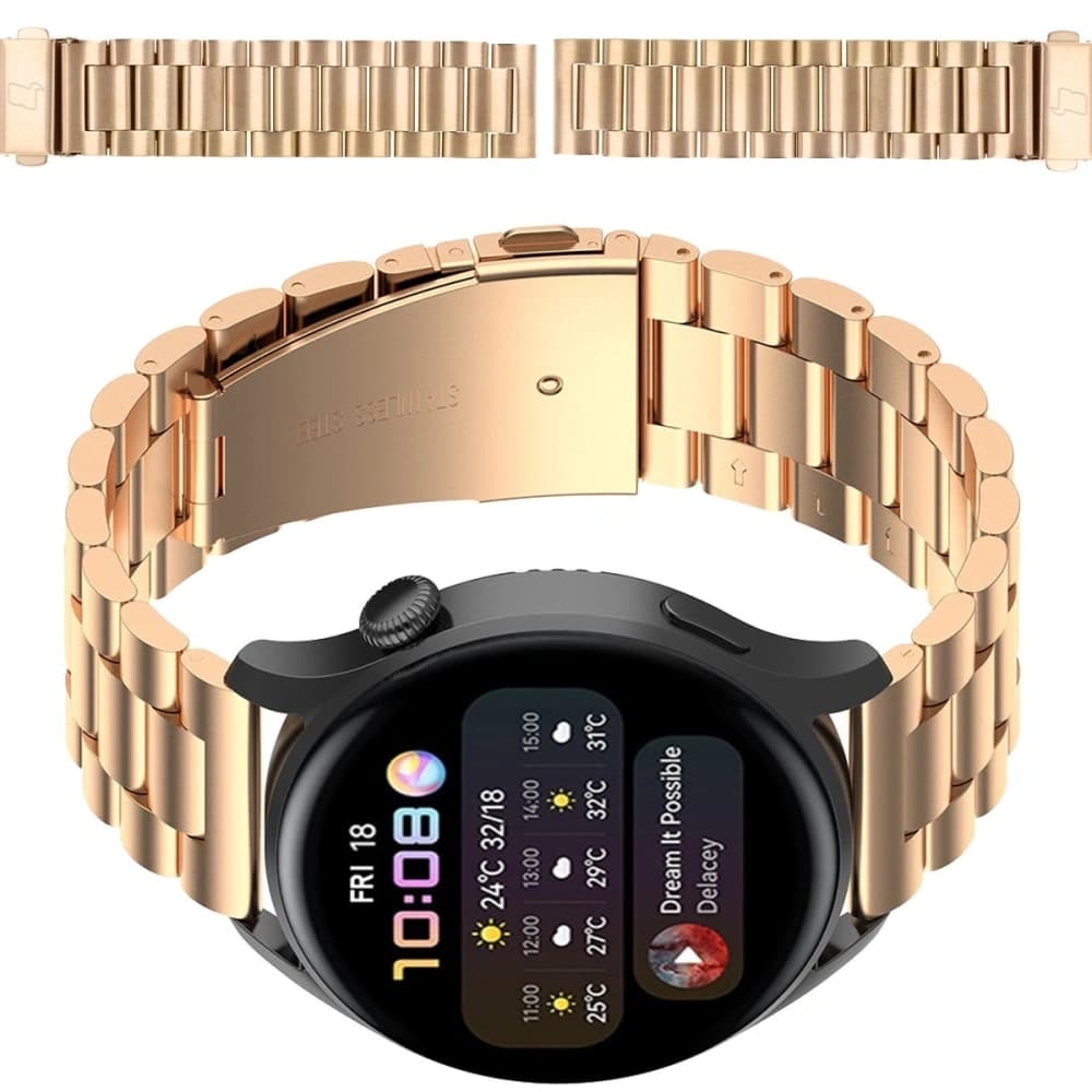 Pasek ze stali nierdzewnej do smartwatcha Bizon Strap Watch Aura QuickRelease 20mm różowozłoty - 1