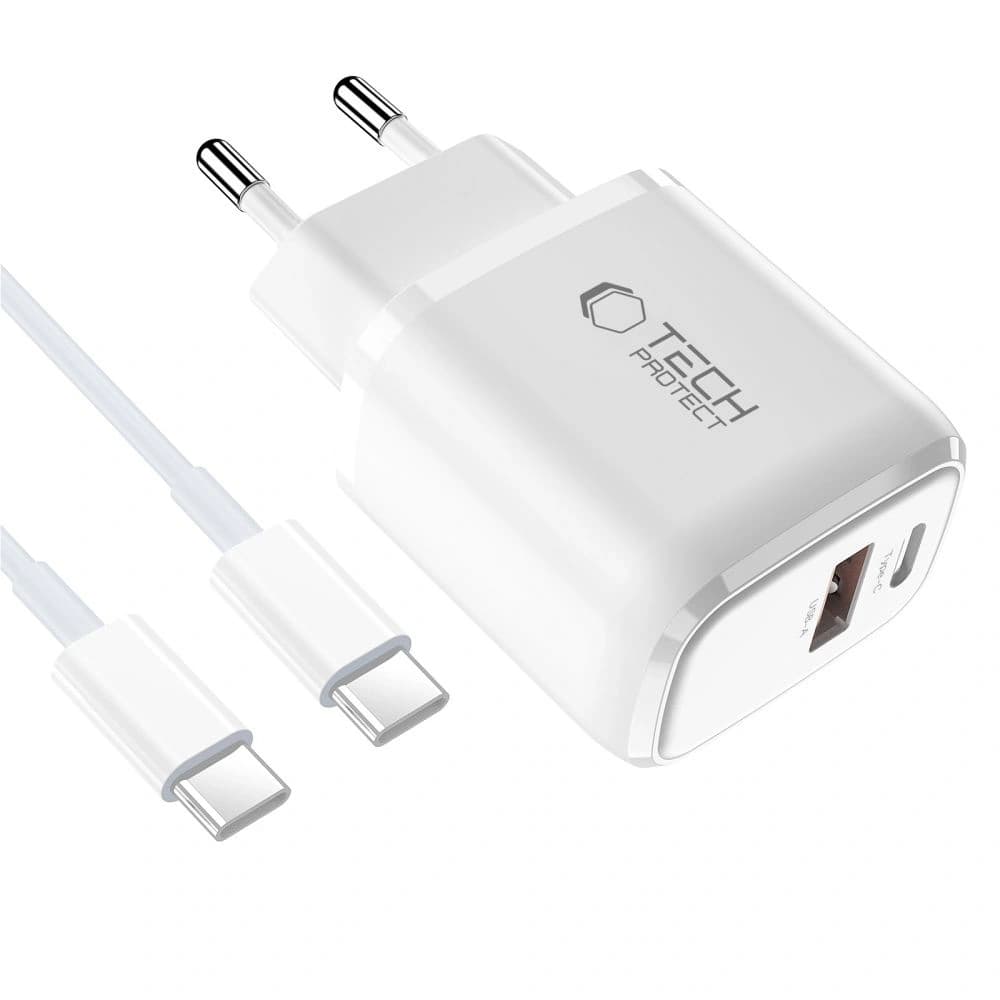 Tech-Protect NCA30 USB-A, USB-C Netzladegerät PD 30W / QC3.0 + USB-C Kabel Weiß - 3
