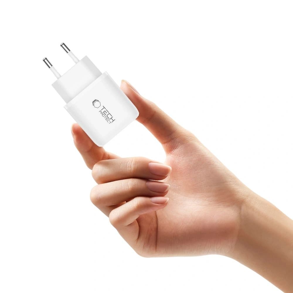 Tech-Protect NCA30 USB-A, USB-C Netzladegerät PD 30W / QC3.0 + USB-C Kabel Weiß - 6