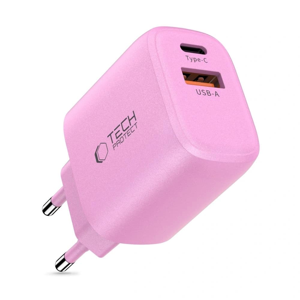 Tech-Protect NCA20 Încărcător de rețea USB-A, USB-C PD 20W / QC3.0 Roz Bebeluș - 2