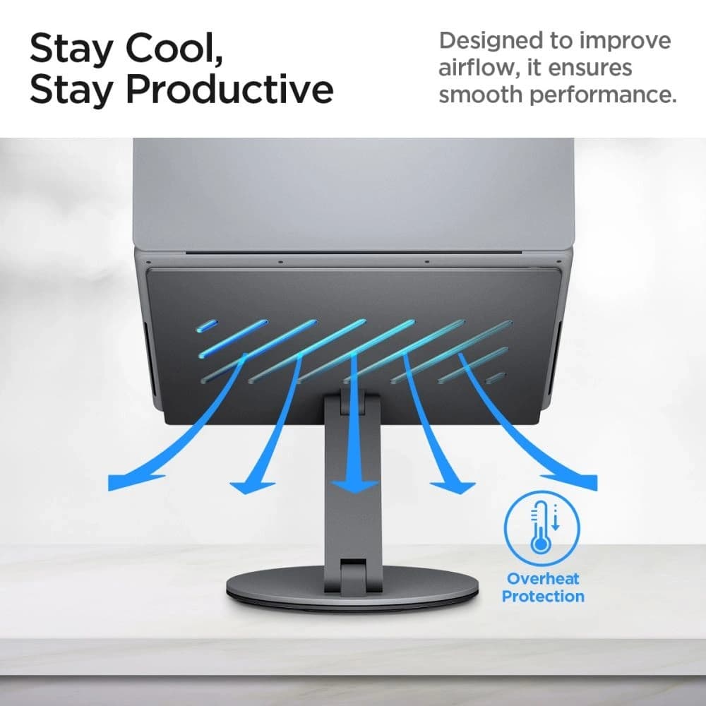 Suport pentru laptop Spigen LD204H Hub USB-C 6w1: încărcare 100W, HDMI 4K, 2x USB-A, transfer 5Gb/s, gri spațial - 8