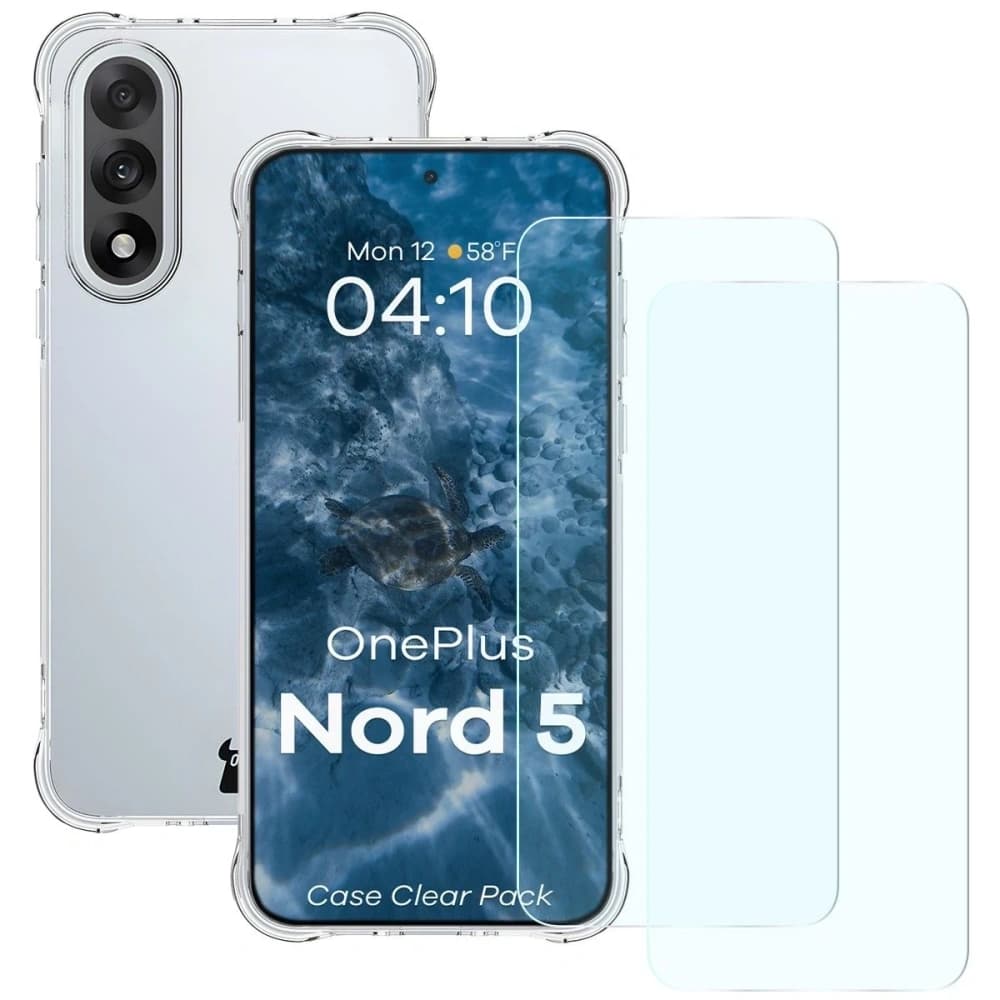 Bizon Case Clear Pack Hülle + 2x gehärtetes Glas OnePlus Nord 5 - 1