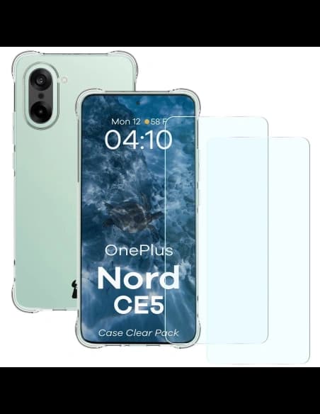Bizon Case Clear Pack Hülle + 2x gehärtetes Glas OnePlus Nord CE5 5G