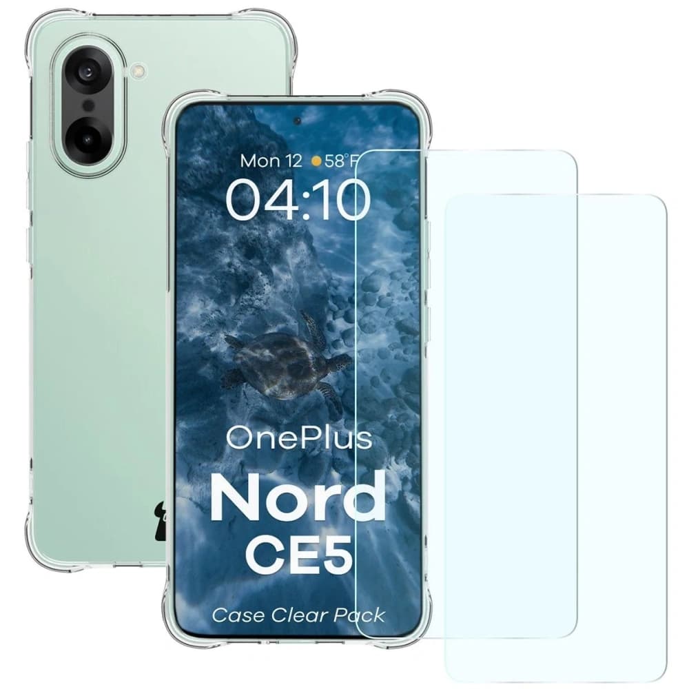 Bizon Case Clear Pack Hülle + 2x gehärtetes Glas OnePlus Nord CE5 5G - 1