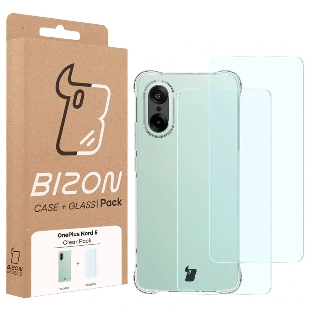 Bizon Case Clear Pack Hülle + 2x gehärtetes Glas OnePlus Nord CE5 5G - 9