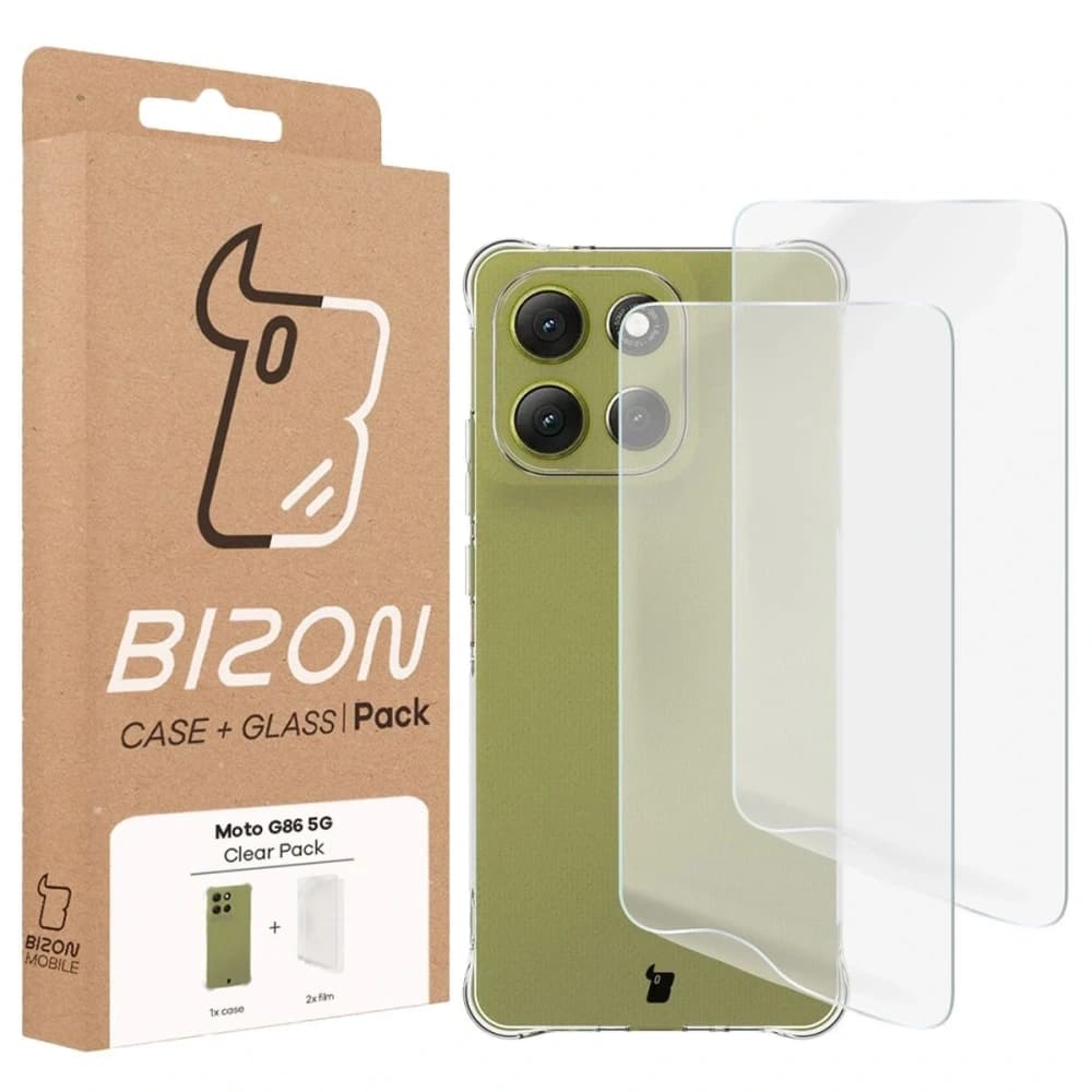 Husa Bizon Case Clear Pack + 2x folie de protecție pentru ecran Motorola Moto G86 5G - 9