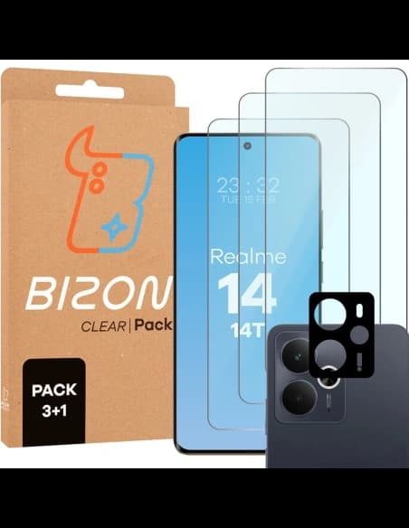 BIZON Clear 3x Bildschirmglas + Kameraglas Realme 14 5G / 14T 5G