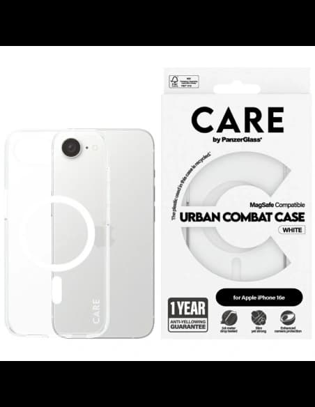 CARE de la PanzerGlass Flagship Urban Combat Alb MagSafe Apple iPhone 16e transparent