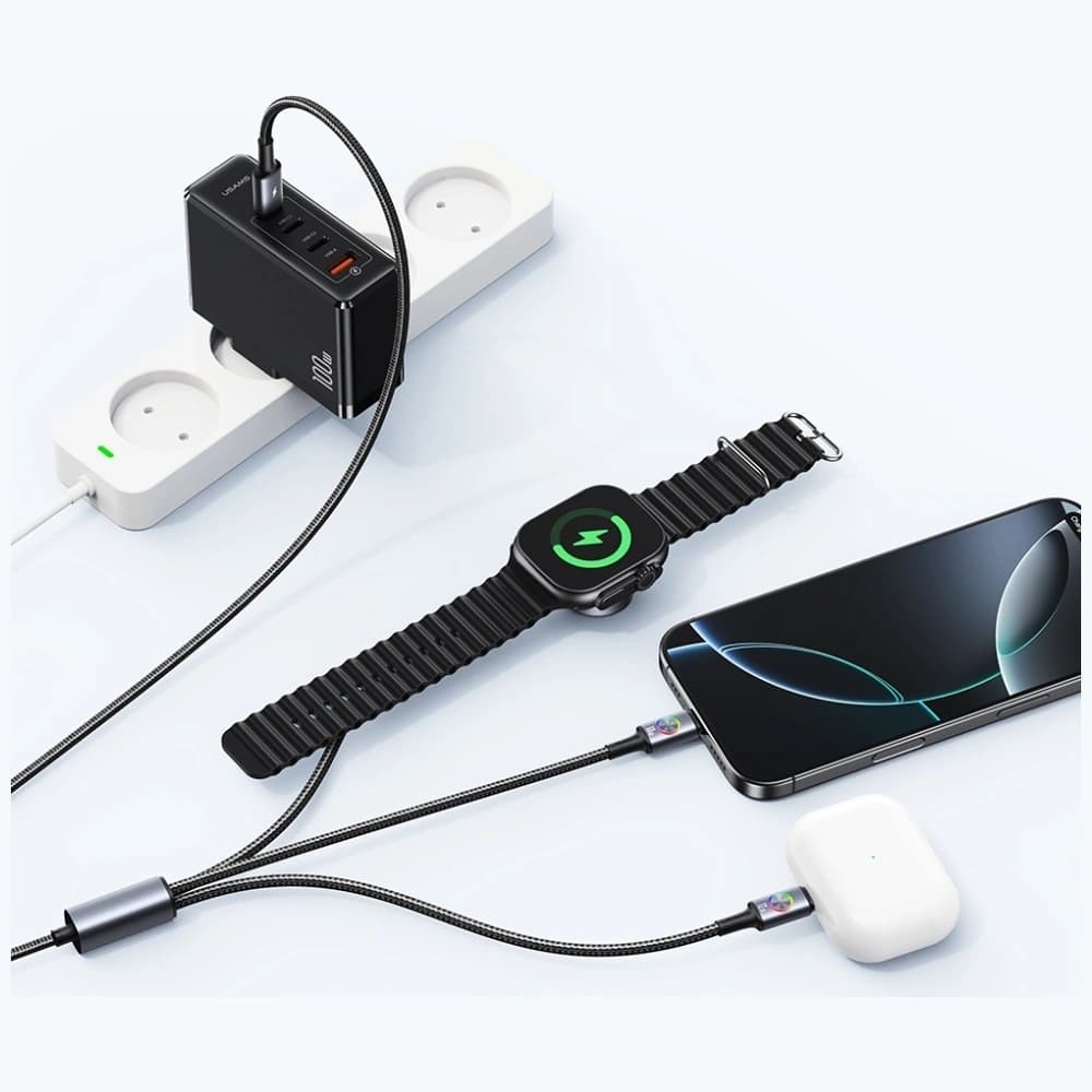 USAMS Huan Series SJ754 3-in-1 72W USB-C / USB-C cable 60W, USB-C 12W + watch charger 2.5W tarnish - 6