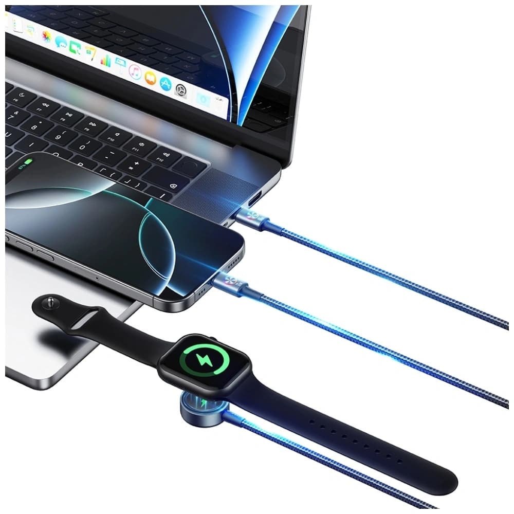 USAMS Huan Series SJ754 3-in-1 72W USB-C / USB-C cable 60W, USB-C 12W + watch charger 2.5W tarnish - 8