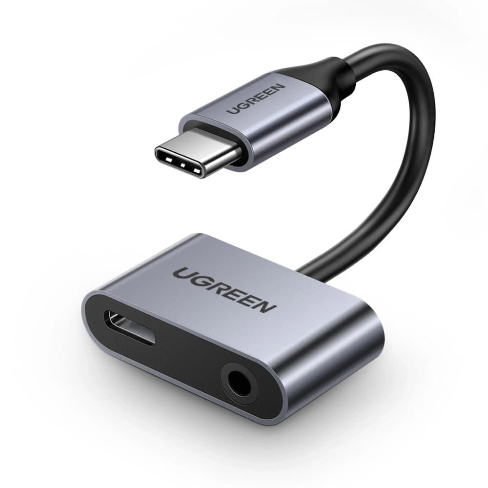 Adaptér UGREEN CM193 50596 audio dvouportový USB-C (mužský) - mini jack 3.5mm / USB-C (ženský) šedý - 1
