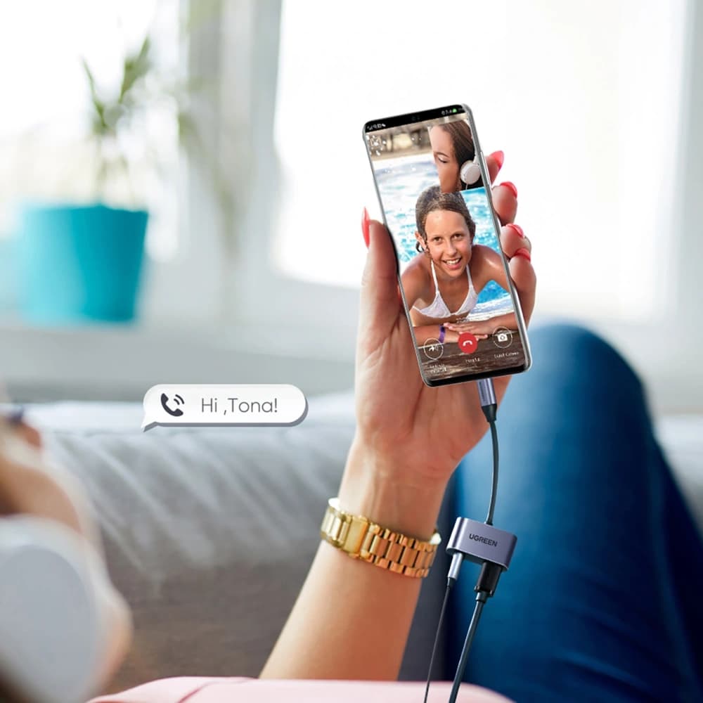 Adaptér UGREEN CM193 50596 audio dvouportový USB-C (mužský) - mini jack 3.5mm / USB-C (ženský) šedý - 4