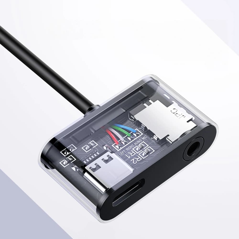 Adaptér UGREEN CM193 50596 audio dvouportový USB-C (mužský) - mini jack 3.5mm / USB-C (ženský) šedý - 5