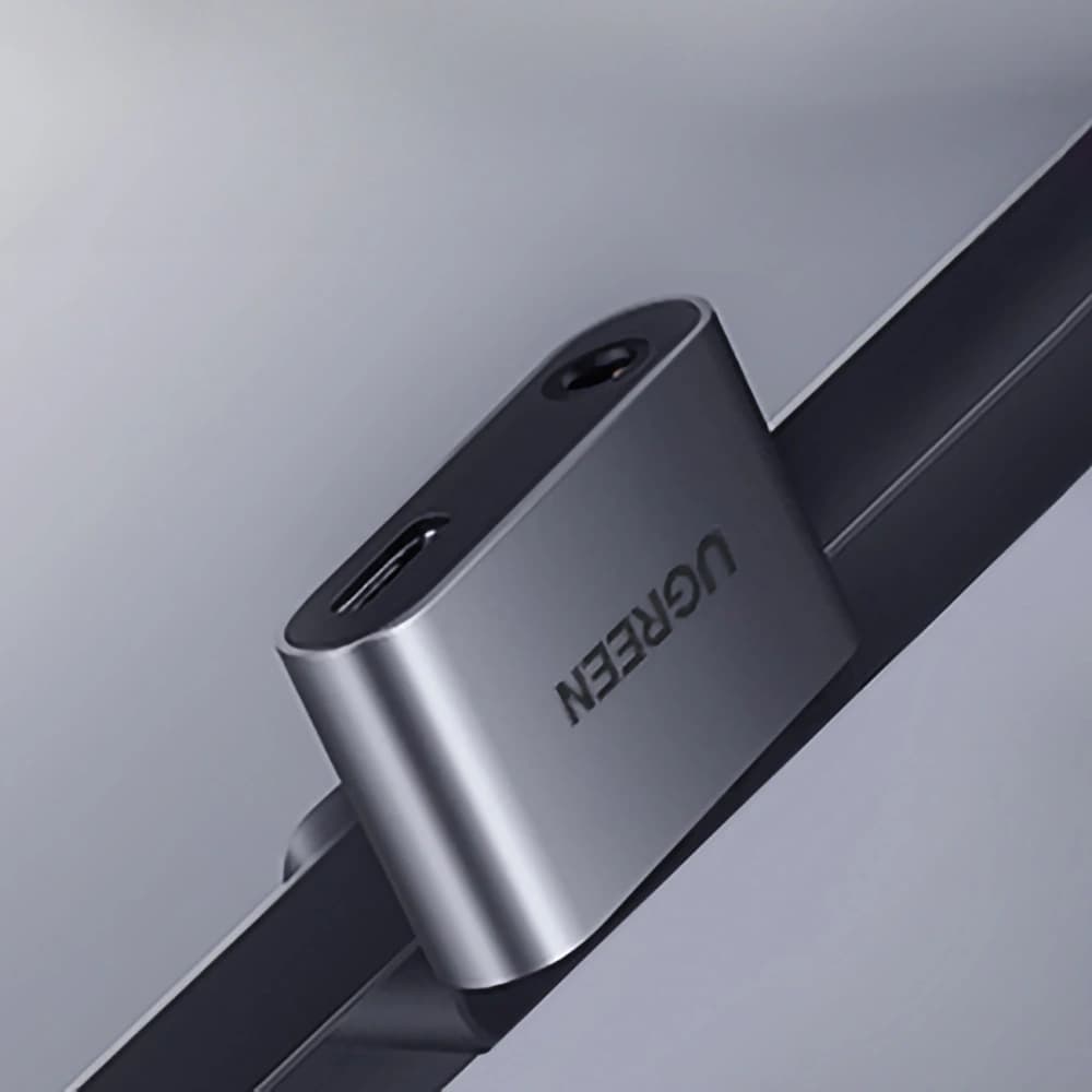 Adaptér UGREEN CM193 50596 audio dvouportový USB-C (mužský) - mini jack 3.5mm / USB-C (ženský) šedý - 8