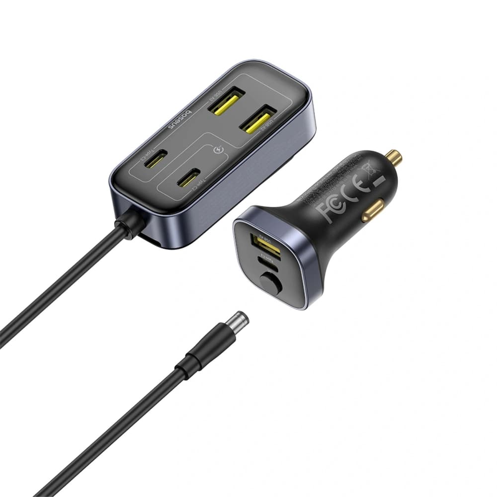Baseus BackseatPal L1 110W autós töltő 3xUSB-A, 3xUSB-C 1,5m hosszabbítóval fekete - 2