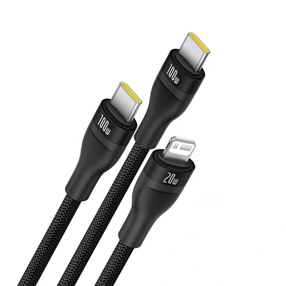 Baseus Flash Series 3 az 1-ben kábel 3 USB-C / 2xUSB-C, Lightning 1,5m 100W fekete - 3