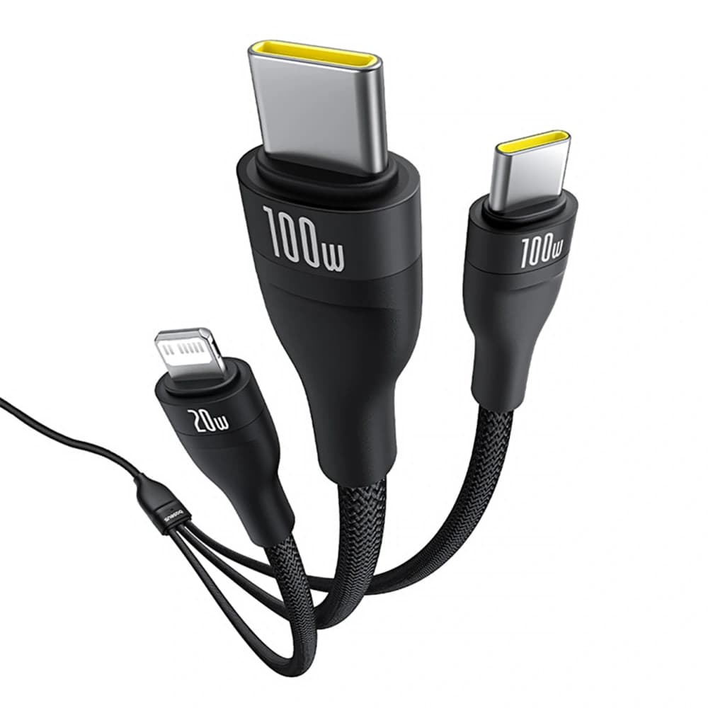 Baseus Flash Series 3 az 1-ben kábel 3 USB-C / 2xUSB-C, Lightning 1,5m 100W fekete - 5