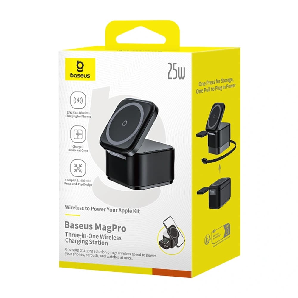 Baseus MagPro 3-in-1 25W MagSafe Induction Charger for Phone / Smartwatch / Headphones Black - 9
