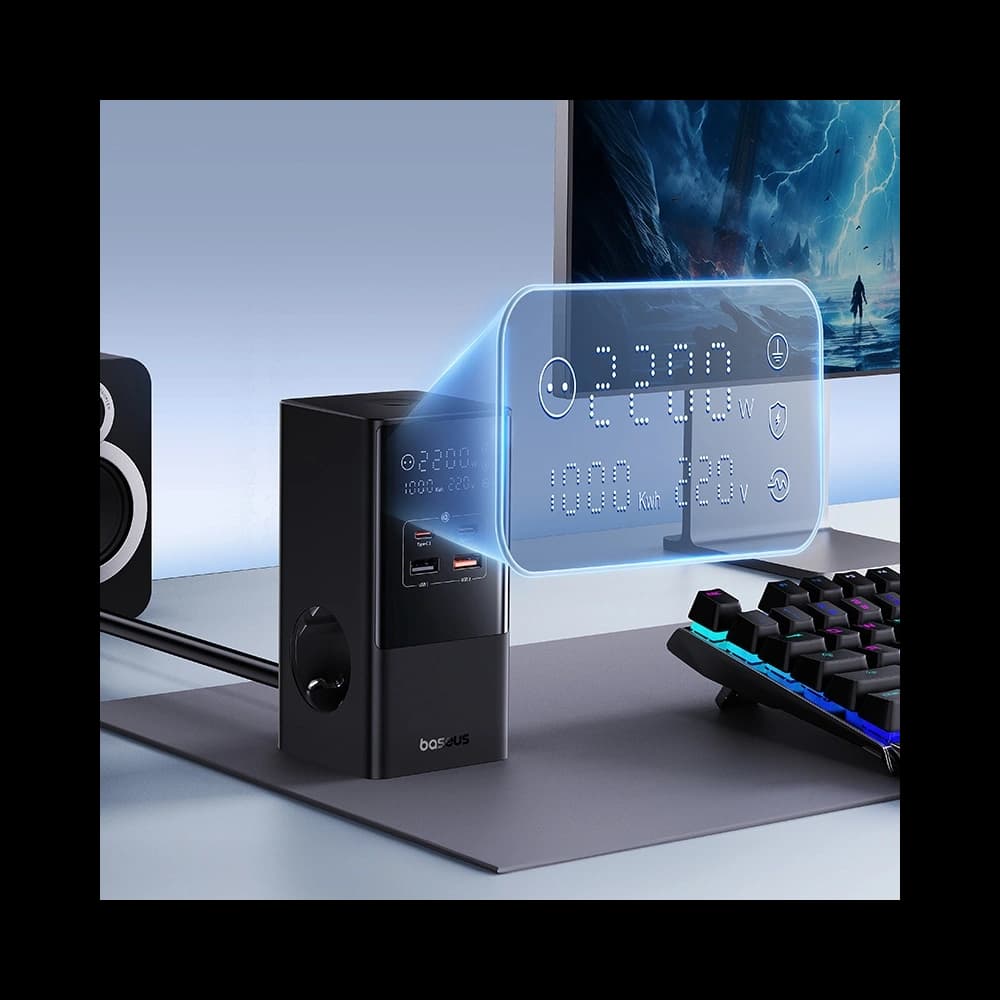 Nabíjecí stanice Baseus PowerCombo Tower 100W 2xAC, 2xUSB-A + 2x USB-C 1,5m černá - 11