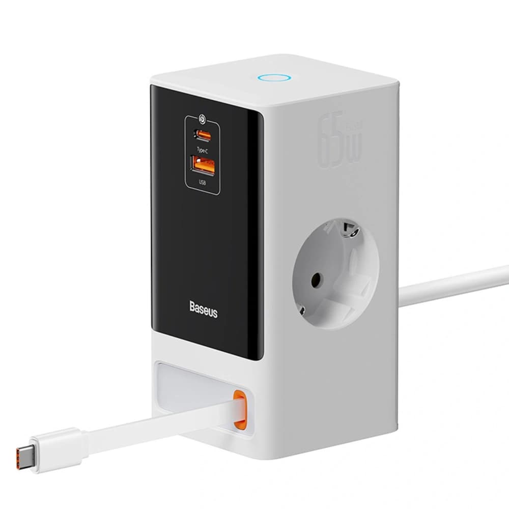 Nabíjecí stanice Baseus PowerCombo 65W 1,5m 2xAC, USB-A, USB-C + kabel USB-C bílá - 3