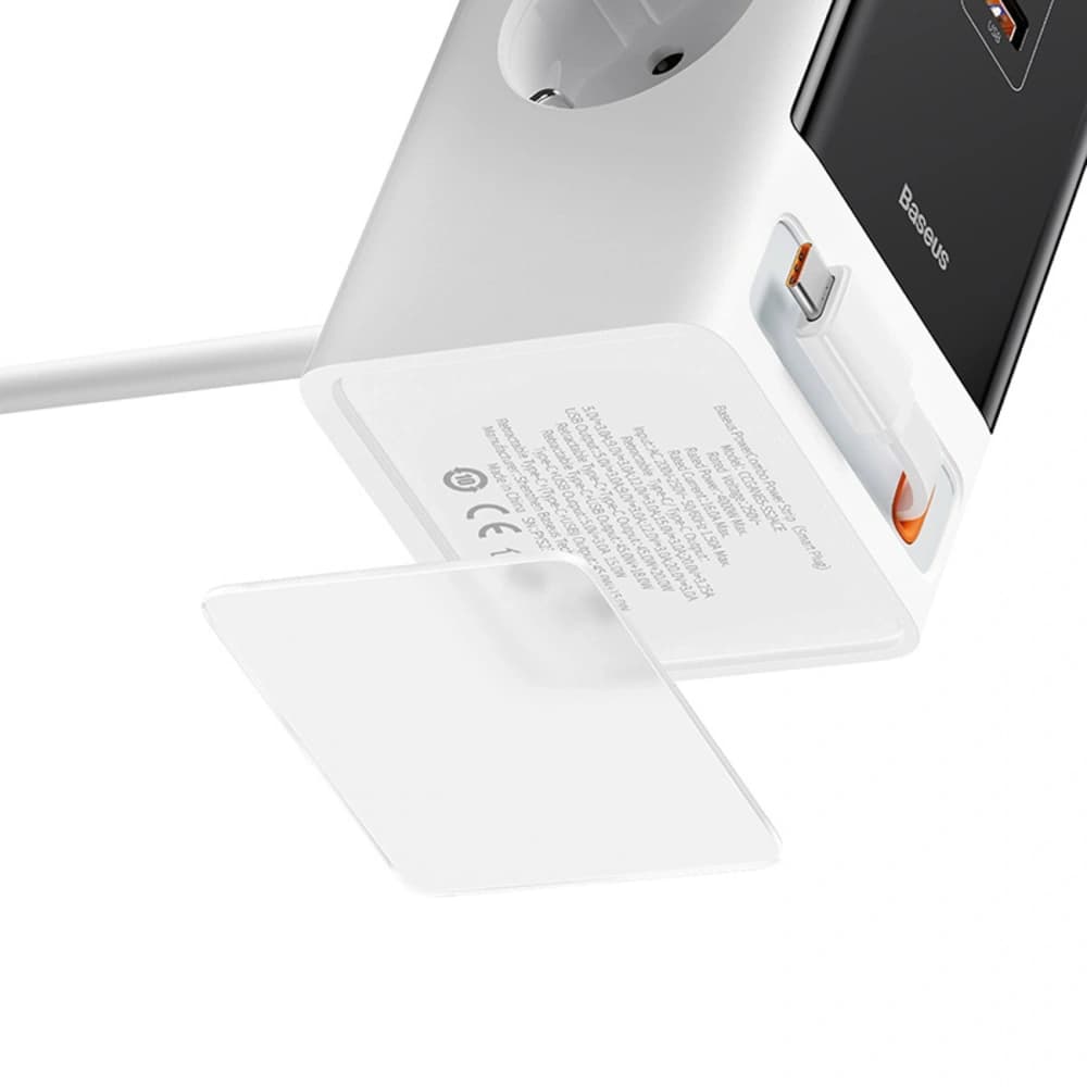 Nabíjecí stanice Baseus PowerCombo 65W 1,5m 2xAC, USB-A, USB-C + kabel USB-C bílá - 4