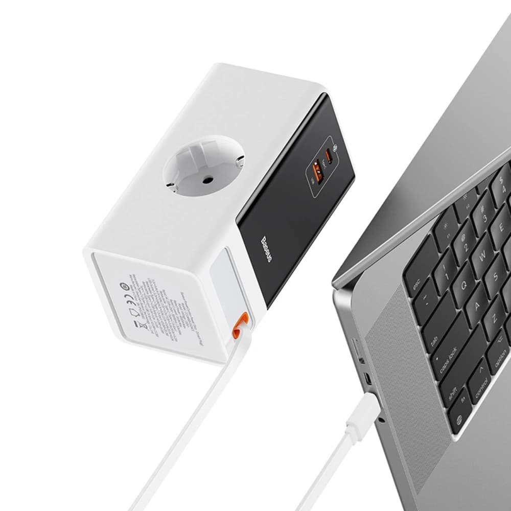 Nabíjecí stanice Baseus PowerCombo 65W 1,5m 2xAC, USB-A, USB-C + kabel USB-C bílá - 5