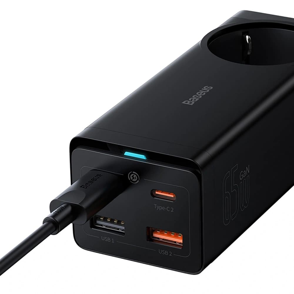 Nabíjecí stanice Baseus GaN3 Pro 65W AC + 2xUSB-C + 2xUSB-A s kabelem Baseus Xiaobai USB-C / USB-C 100W 1m černá - 6
