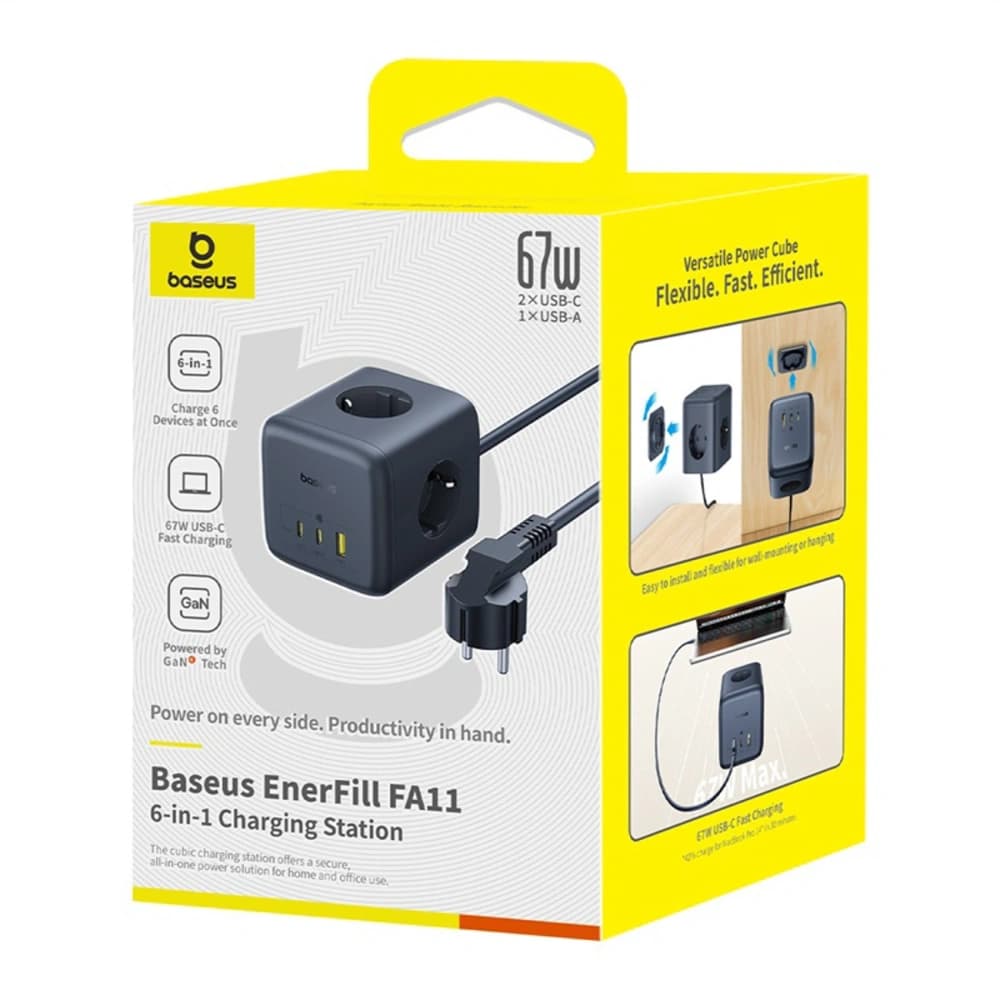 Baseus EnerFill FA11 Power Strip / Power Socket AC / USB-A 18W, USB-C 67W, 3xAC 1.5m black - 8