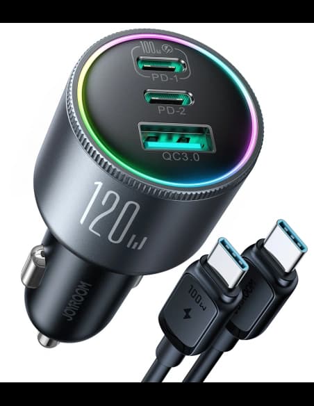 Joyroom JR-CCN07 120W autós töltő 2xUSB-C, USB-A + 100W USB-C kábel sötétszürke