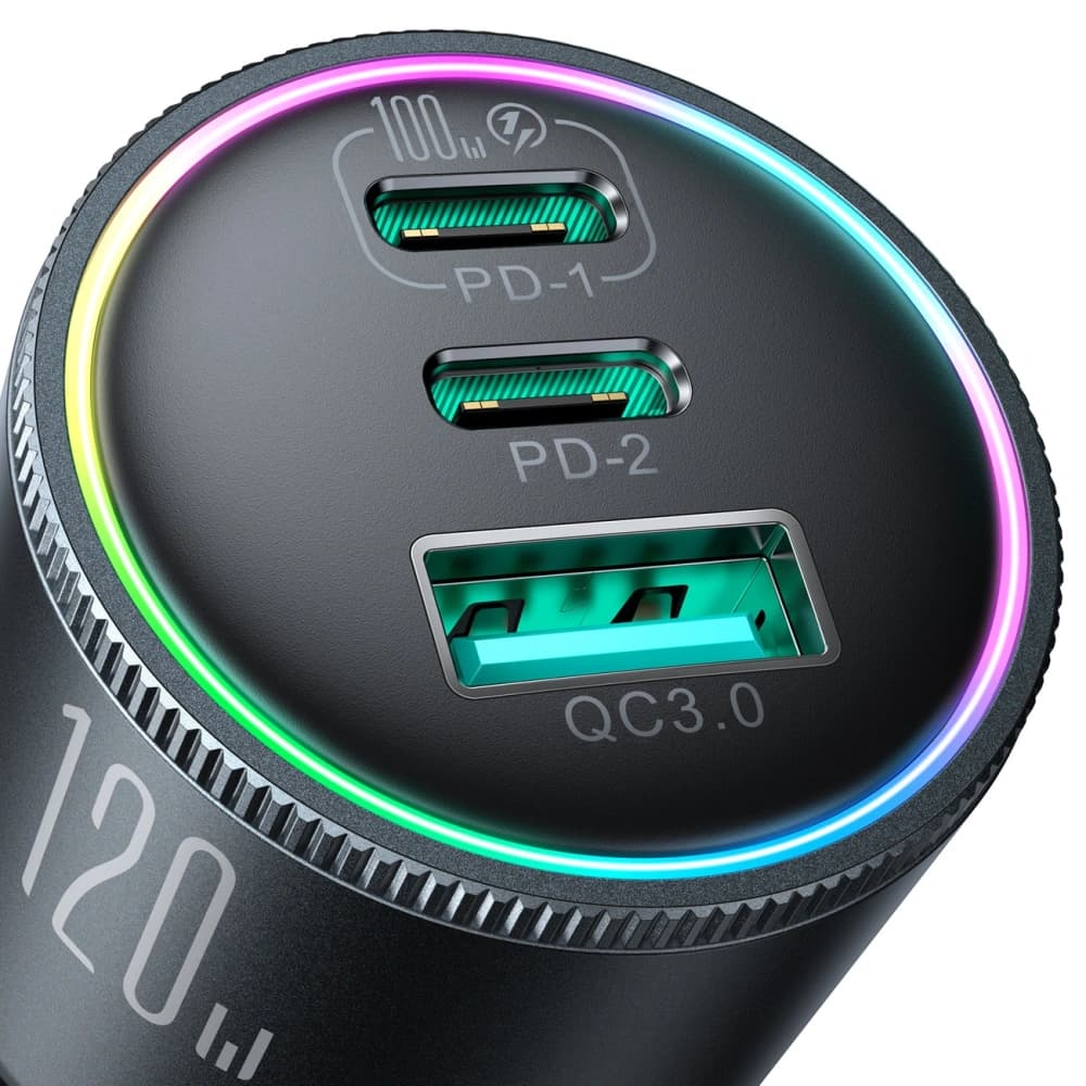 Joyroom JR-CCN07 120W Auto-Ladegerät 2xUSB-C, USB-A + 100W USB-C Kabel dunkelgrau - 4