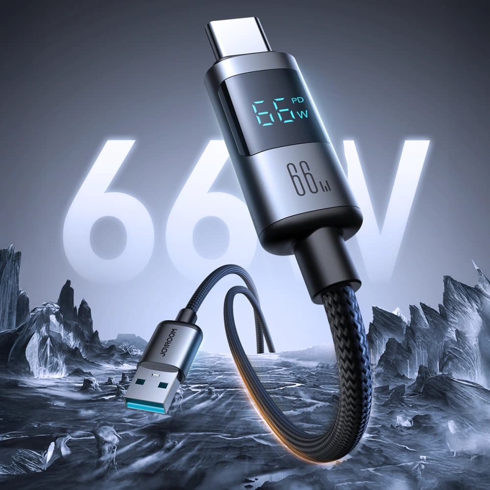 Joyroom S-A16 Pro Prism Series USB-A / USB-C 66W Cable with Display 1.2m Black - 2