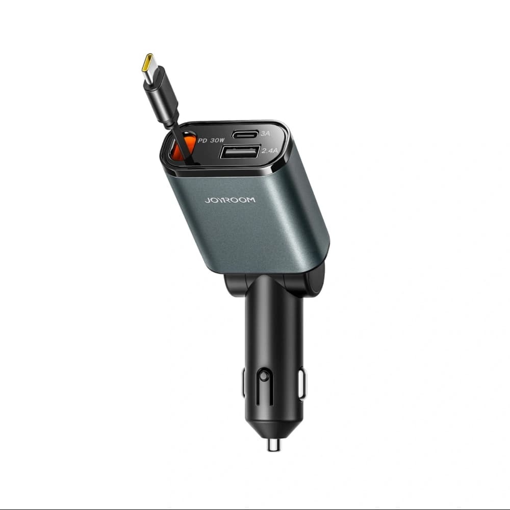 Joyroom JR-CCL07 3-in-1 car charger with built-in USB-C cable dark gray - 1