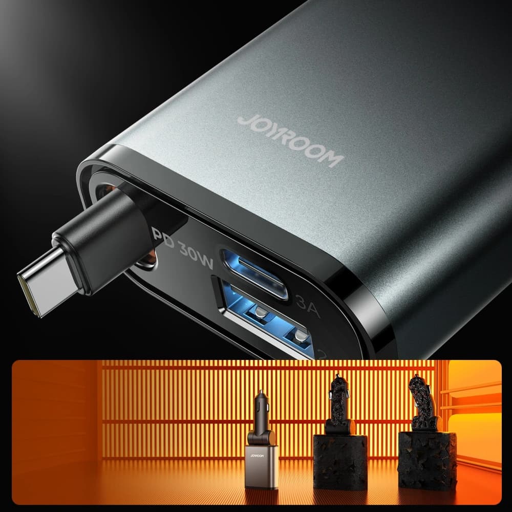 Joyroom JR-CCL07 3-in-1 car charger with built-in USB-C cable dark gray - 4