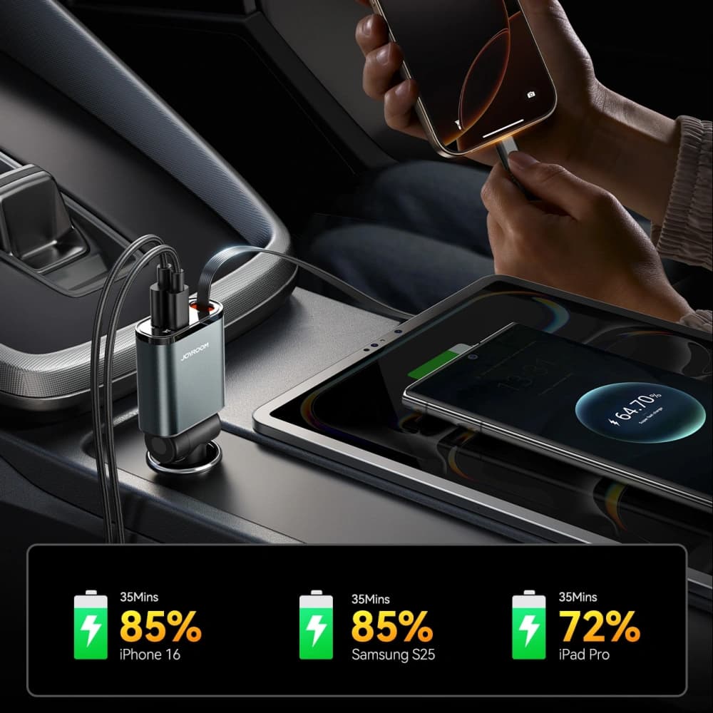 Joyroom JR-CCL07 3-in-1 car charger with built-in USB-C cable dark gray - 6