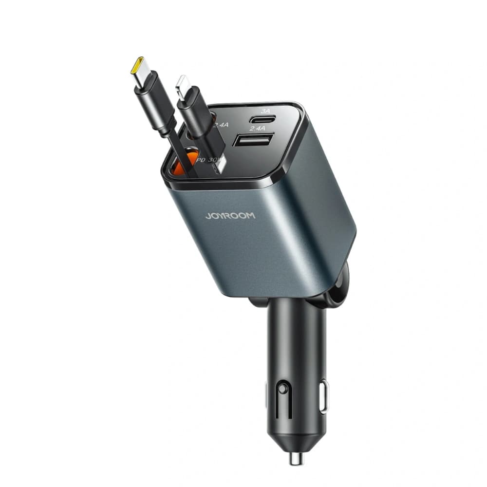 Încărcător auto Joyroom JR-CCL05 30W 4 în 1 cu cabluri integrate USB-C, Lightning, gri închis - 1