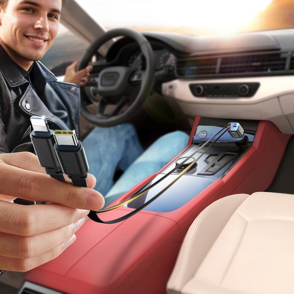 Încărcător auto Joyroom JR-CCL05 30W 4 în 1 cu cabluri integrate USB-C, Lightning, gri închis - 3