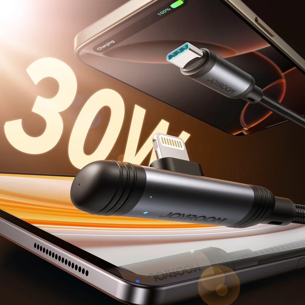 Joyroom S-A56 EnjoyX Sorozat 90° USB-C / Lightning 30W 1.2m fekete kábel - 2
