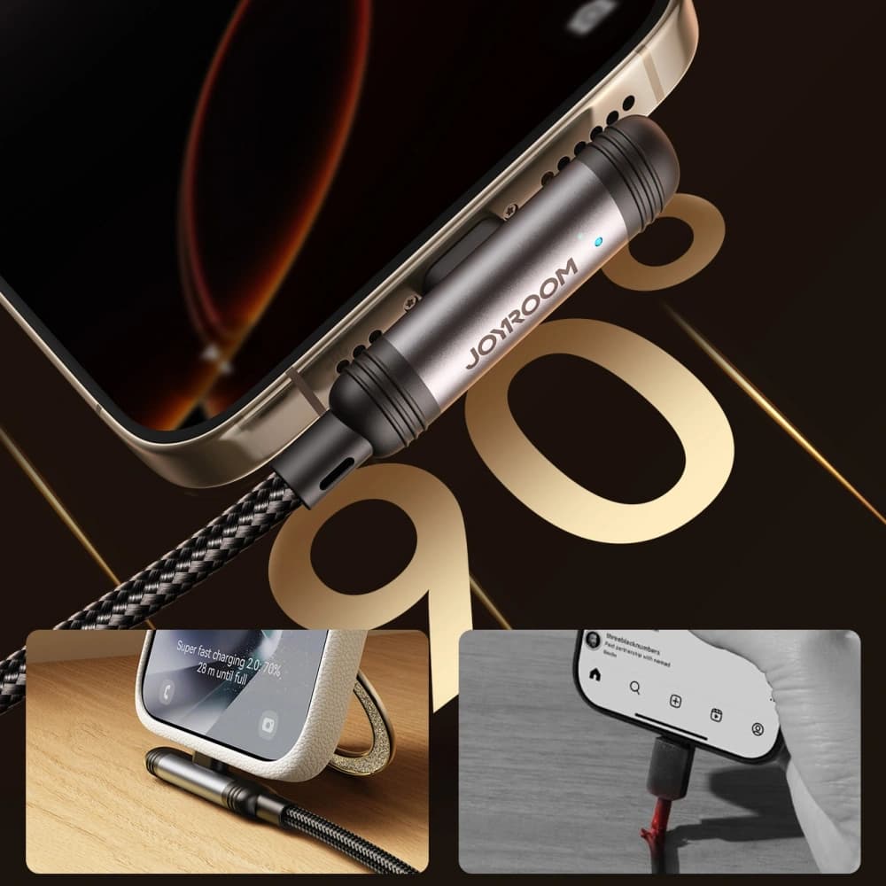 Joyroom S-A56 EnjoyX sorozat 90° USB-A / Lightning 3A 1.2m fekete kábel - 4