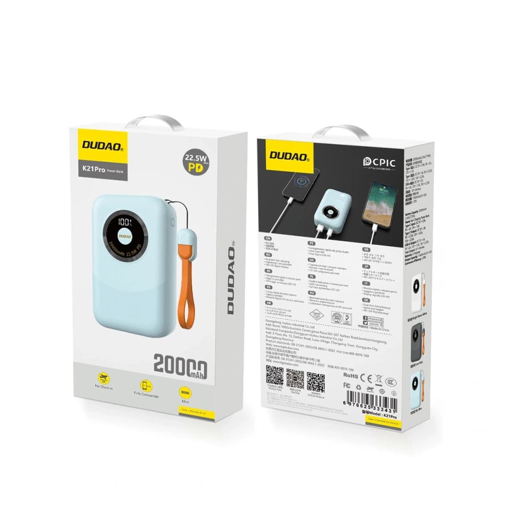 Powerbank Dudao K21Pro Mini 20000mAh 22.5W USB-A, USB-C albastru - 2