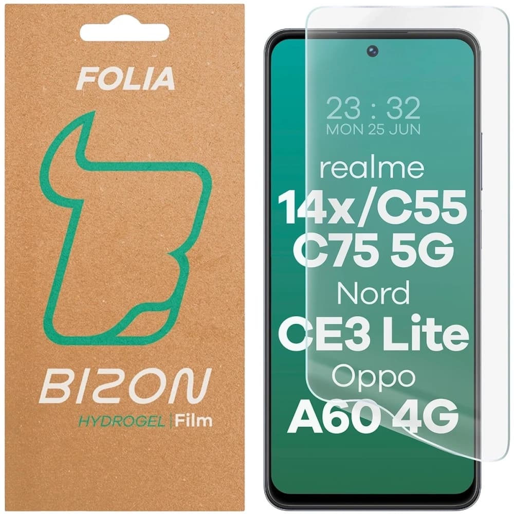Folie hidrogel pentru ecran Bizon Glass Hydrogel Front pentru Realme 14x 5G / C55 / C75 / OnePlus Nord CE 3 Lite / Oppo A60 4G